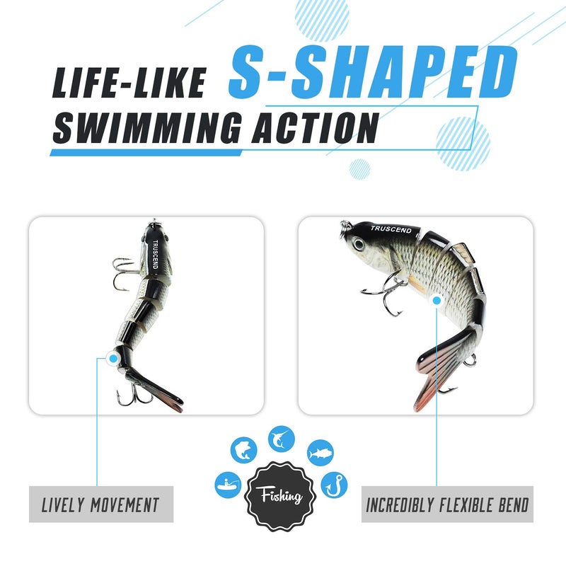 TRUSCEND Fishing Lures for Bass Trout Swimbaits for Bass Fishing Segmented Multi Jointed Swim Baits Slow Sinking Swimming Lures for Freshwater Saltwater Fishing Gear Lure Kit Fishing Gifts Plugs - Image 2